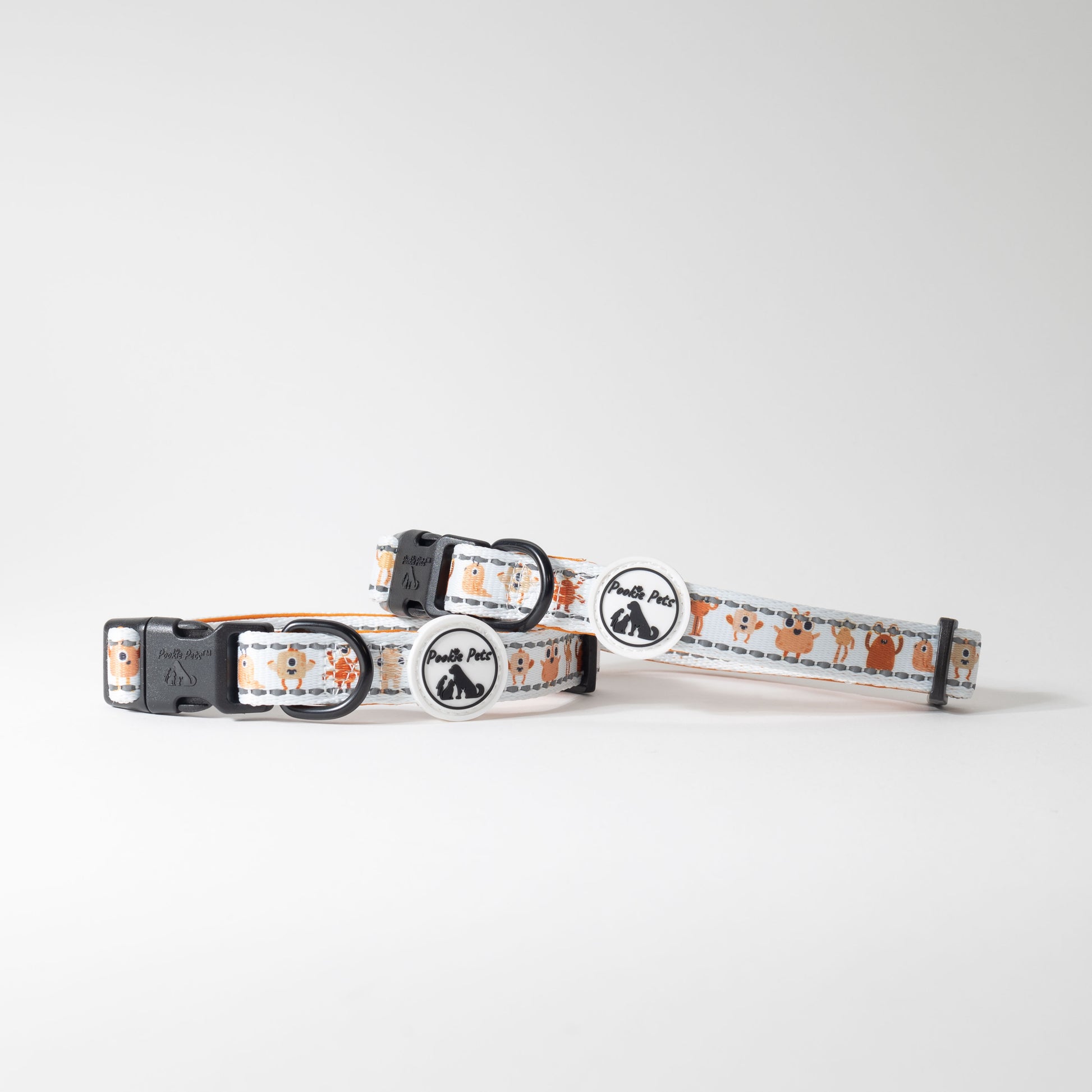 Adjustable Comfort Collar in Orange Monsters Print by Pookie Pets 