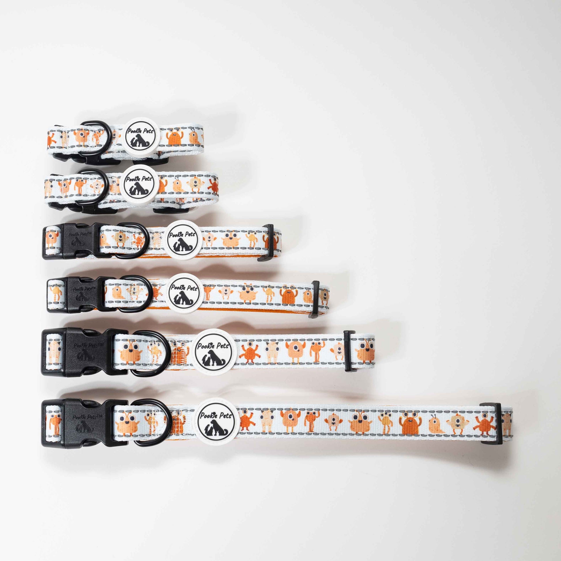 Adjustable Comfort Collar in Orange Monsters Print by Pookie Pets 