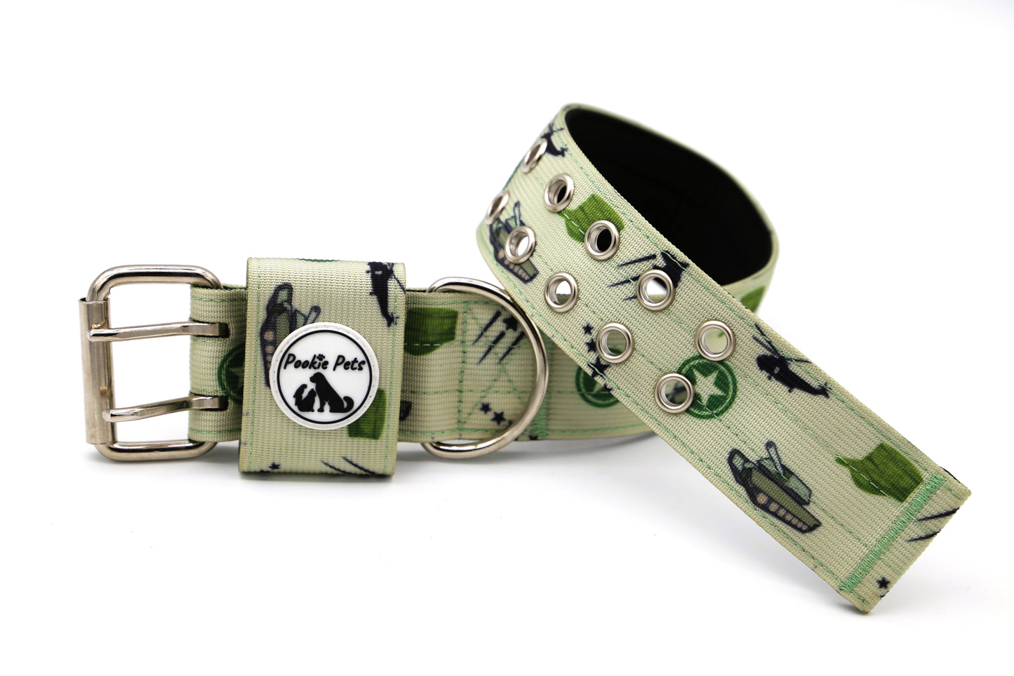 Stylish Army Two Pin Dog Collar for Fashionable Pets - pookie pets